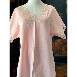 Vintage Nightgown Pink Lace Short Gown All Polyester USA Size Medium